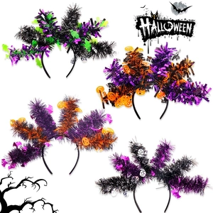 Halloween tinsel headbands set with pumpkin skull and ghost sequin party decorations
