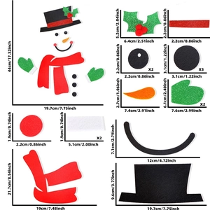 Detailed DIY Christmas Snowman decoration kit components with exact size measurements in cm