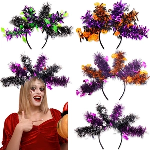 Halloween Tinsel Headband Pumpkin Ghost Skeleton Bat Hair Hoop Festival Party Costume Hair Accessory For Adults Kids