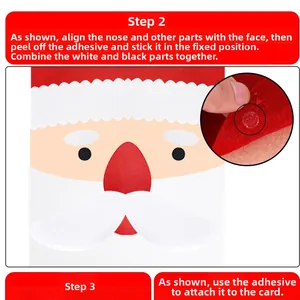 Detail showing DIY Santa Claus felt sticker assembly with adhesive dots guide