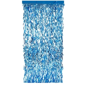 Blue metallic foil wave fringe curtain backdrop for festive party decorations