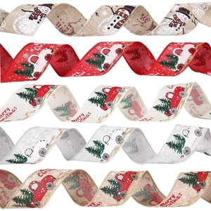 Christmas Printed Imitation Linen Ribbon Snowman Red Truck Tree Hanging Ornaments For Holiday Party Gift Decoration