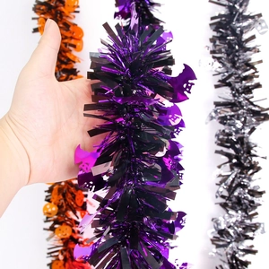 Set of 2m Halloween tinsel garlands featuring bats pumpkins and skulls for party decor