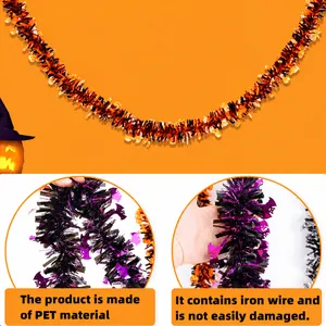 2m Halloween tinsel garland with pumpkin and bat shapes for party decoration and DIY crafting