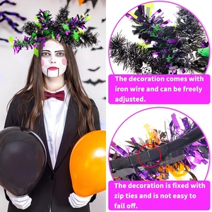 Halloween ribbon headband with flexible wire in black green and purple tinsel