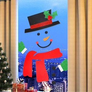Detailed view of DIY Christmas snowman felt wall stickers with red scarf and green gloves