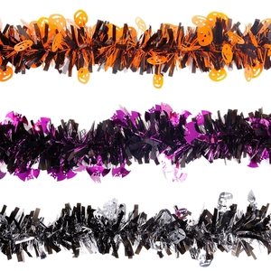 Set of 2m Halloween tinsel garlands with pumpkin, bat and skull sequins for party decor