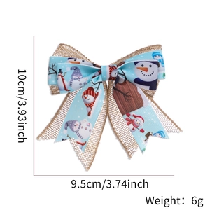 Detail of 10cm Christmas double-layer plaid burlap bow with snowman print and dimensions