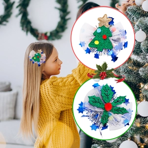 Lot de barrettes de Noël pour enfants avec sapin pailleté et feuilles de houx