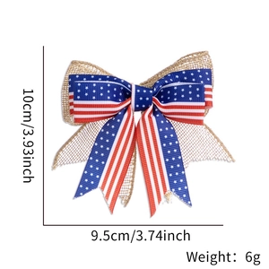 Detail of American flag pattern burlap bow with precise size 10cm x 9.5cm dimensions