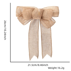 Detail showing the 26cm burlap decorative bow dimensions and natural fiber texture