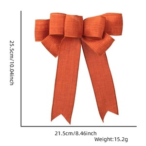 Detailed size specifications for a large orange burlap Christmas bow with ribbon tails