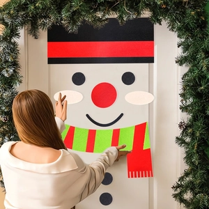 DIY Christmas snowman door decoration kit with hat scarf and felt stickers for party
