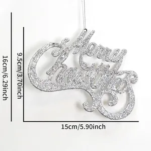 Silver glitter Merry Christmas letter sign ornament with dimensions of 15cm x 9.5cm