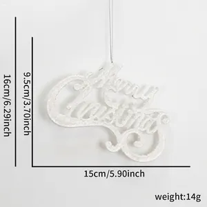 Detailed dimension guide for white glitter Merry Christmas hanging ornament and tree decor
