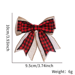 Christmas tree bow with red and black buffalo plaid and burlap layers showing dimensions
