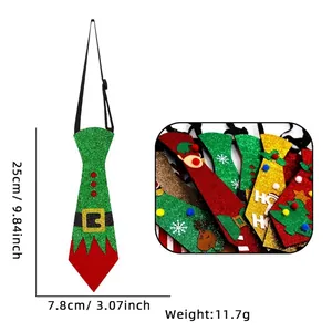 Kids felt glitter Christmas necktie with reindeer and tree motifs, 25x7.8cm size