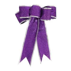 Sparkling purple glitter Christmas bow with silver edges for tree or gift decoration