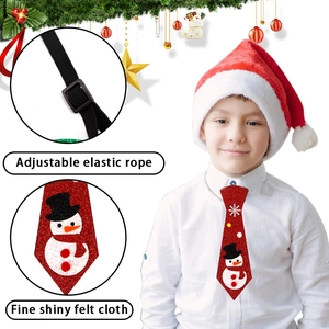 Red glitter felt Christmas tie for kids with snowman pattern and adjustable strap