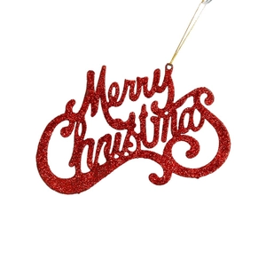 Sparkly red Merry Christmas glitter letter sign hanging decoration with gold string