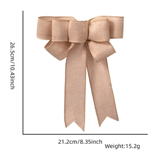 Detailed size view of a 21.2x26.5cm beige linen bow decoration for Christmas trees