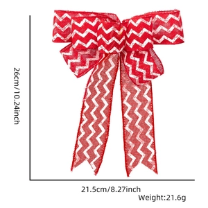 Detailed view of red and white burlap ribbon bow showing 26cm dimensions and weight