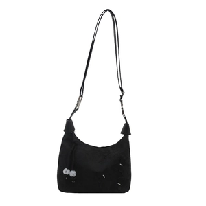 Schwarze Hobo-Tasche in Halbmondform mit Blumenstickerei und verstellbarem Schultergurt