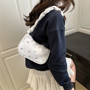 Sac bandoulière en croissant avec imprimé chat de dessin animé et bandoulière froncée