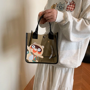 Sac cabas en PVC translucide avec imprimé raton laveur et poignées noires en tissu