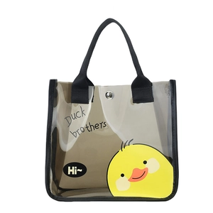 Sac cabas transparent avec motif canard jaune et anses noires pour yoga ou travail