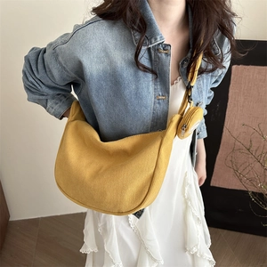 Sac hobo chic en velours côtelé jaune avec petit porte-monnaie rond pour le printemps