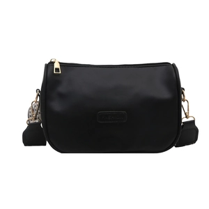 Fashion black Boston crossbody bag with wide geometric strap and gold hardware