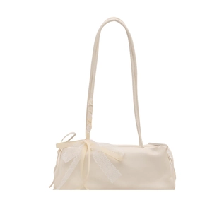 Sac sous le bras en cuir crème élégant avec longues anses et nœud en dentelle
