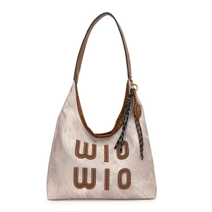 Grand sac cabas rétro gris avec lettrage WIO WIO et pendentif de tennis