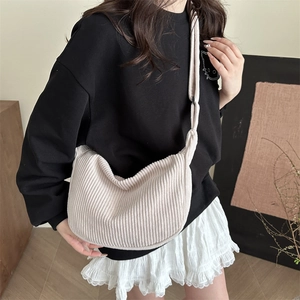 Korean Style Corduroy Tote Bag Large Capacity Leisure Crossbody Bag Lightweight Shoulder Bag Korean Aesthetic Hobo Half Moon Bag For Women