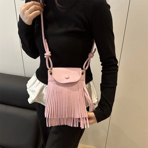 Rosa Umhängetasche mit Fransen-Design und verstellbarem Riemen für Damen Freizeit