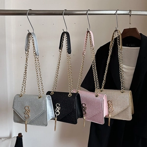 Fashion Women Sequin Glitter Square Bag PU Leather Metal Chain Shoulder Bag With Tassel Chic Crossbody Purse Daily Accessory