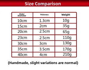 Size comparison chart for woven vine wreaths showing outer diameter and thickness specifications