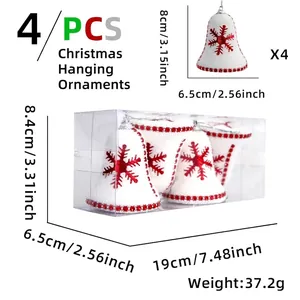 Set of 4 white foam Christmas bells with red snowflake embroidery and gift box