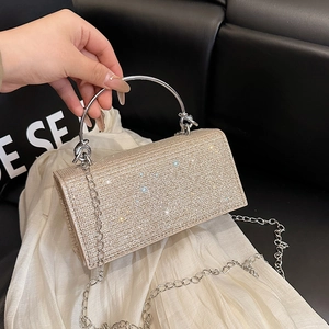 Sac de Soirée Élégant à Paillettes pour Femmes Avec Poignée Circulaire en Métal Couleur Unie Sac à Bandoulière Carré de Luxe