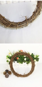 Detailed view of hand-woven natural vine wreath base with rustic woody texture