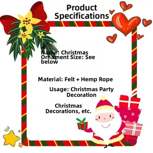 Detailed view of Christmas felt ornaments specifications with dimensions and jute rope material