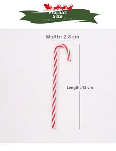 Detailed size specifications of 15cm red and white striped Christmas candy cane ornament