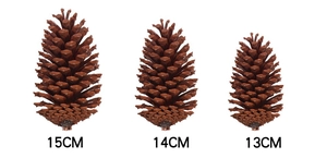 Three natural pine cones in various sizes 13-15cm for Christmas tree decoration