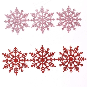 Close-up of 6pcs glitter snowflake ornaments with 12cm cutout design for Christmas trees
