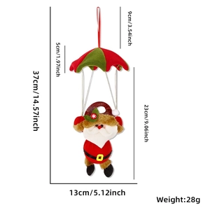Dettaglio di Babbo Natale in peluche con paracadute e dimensioni della decorazione appesa