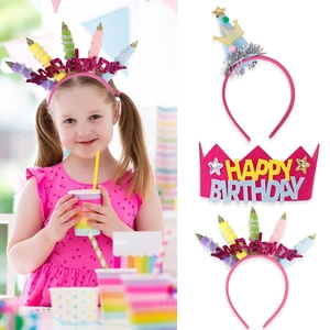 Kids Birthday Party Headband Felt Crown Hat With Happy Birthday Letters Cartoon Candle Bear Decorations For Boys Girls