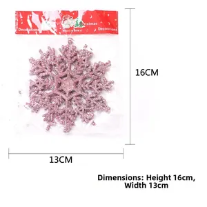 Detail of pink glitter Christmas snowflake ornament with 16cm height packaging size