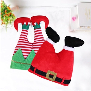 Chapeau Drôle en Forme de Jambes de Père Noël et d'Elfe Inversées pour Fête de Noël Chapeau de Costume Créatif en Peluche