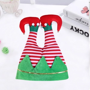 Chapeau de Noël avec jambes d'elfe rayures rouges blanches et paillettes vertes pour fête
